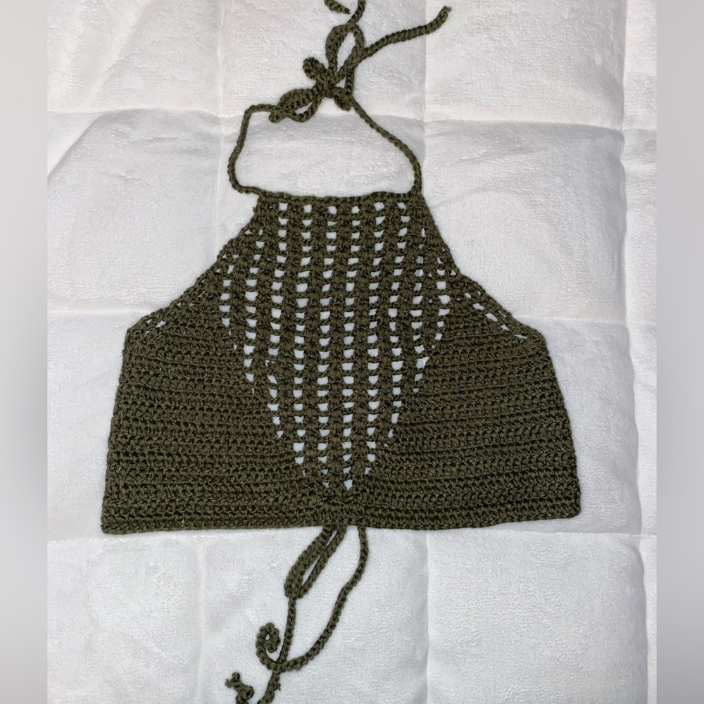 Dark forest green knit crop top